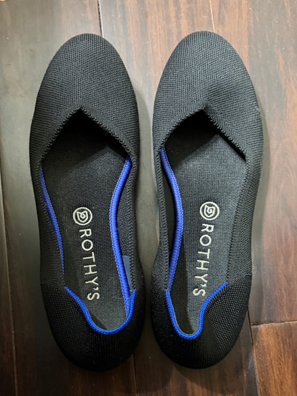 Rothy's Black Flats with Blue Trim